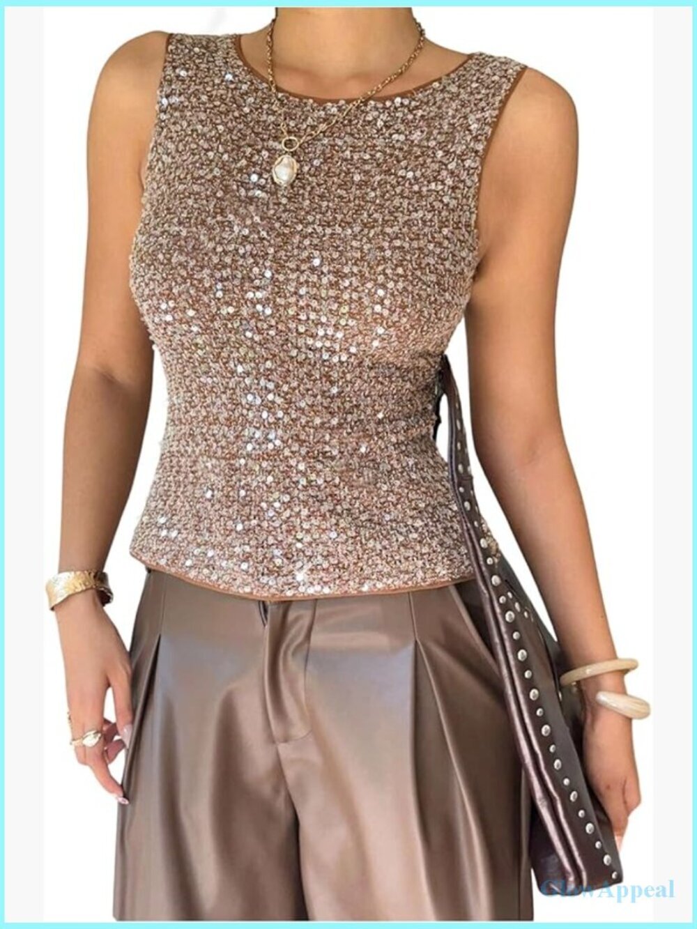 Sequin Crew Neck Tank Top Y2K Party Club Festival Outfits